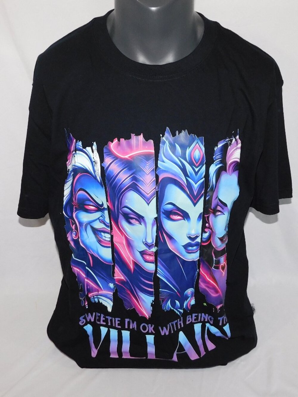 Disney Female Villains Black Blue Pink Graphic T Shirt Unisex XL Sweetie I'm OK